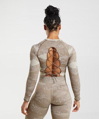 Gymshark Adapt Camo Seamless Spets Up Back Beskurna Toppar Dam Grå Bruna | SE 2702LIS